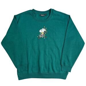 Snoopy Woodstock Sweatshirt Christmas Lights Embroidered Peanuts Unisex Large